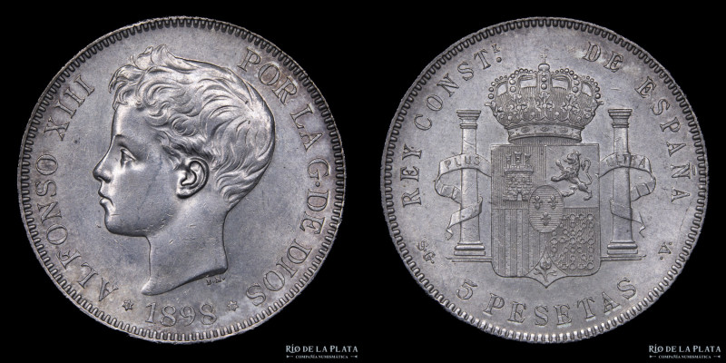 España. Alfonso XIII (1886-1931). 5 Pesetas 1898 (98). Plata 900, 37.5mm; 25.13g...