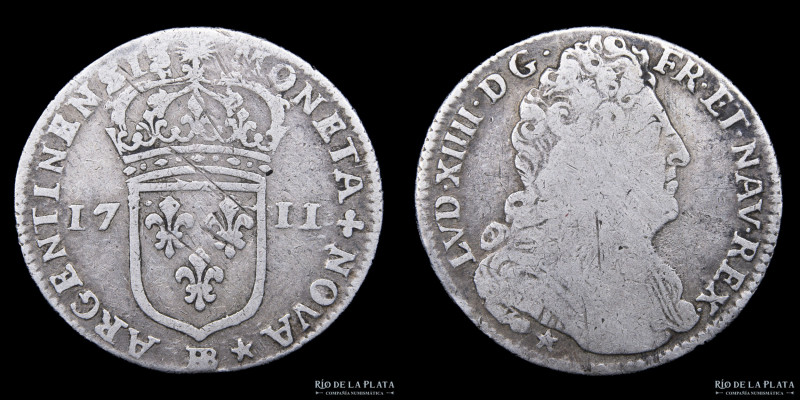 Francia. Luis XIV. 1/4 Ecu 1711 BB. Estrasburgo. Plata; 28mm; 5.85g. A: LVD XIII...