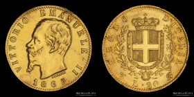 Italia. V. Emanuele II. 20 Lire 1865 T. KM10