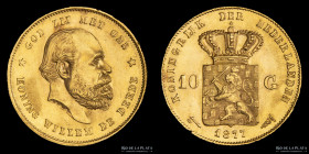 Paises Bajos. William III. 10 Gulden 1877. KM106