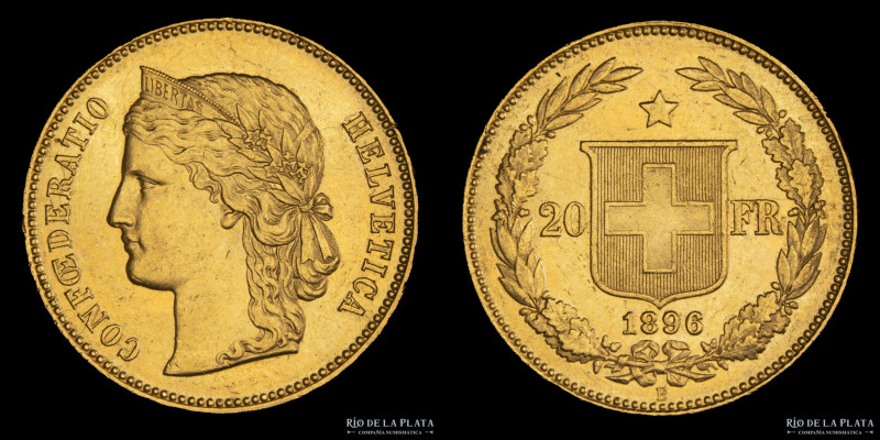 Suiza. 20 Francs 1896 B. Oro 900; 21mm; 6.45g. KM31 (XF)

USD 400 - 600

Not...