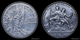 Suiza. 5 Francs 1883. Tiro Federale in Lugano. XS16