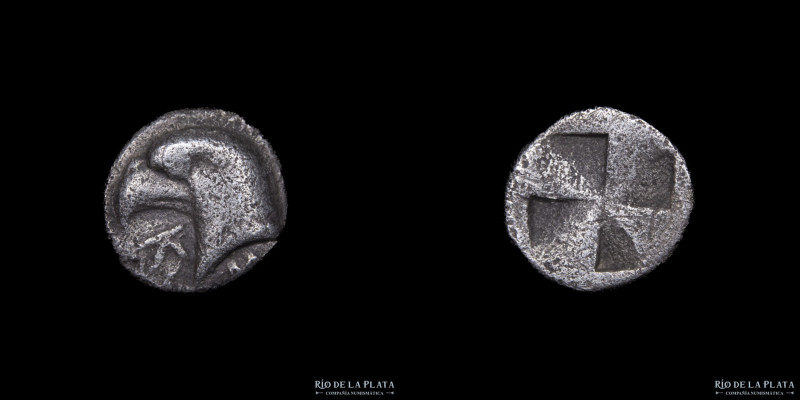 Kyme, Aeolis (480-450BC) Hemiobol. Silver; 8mm; 0.49g. A: K-Y to left and below,...