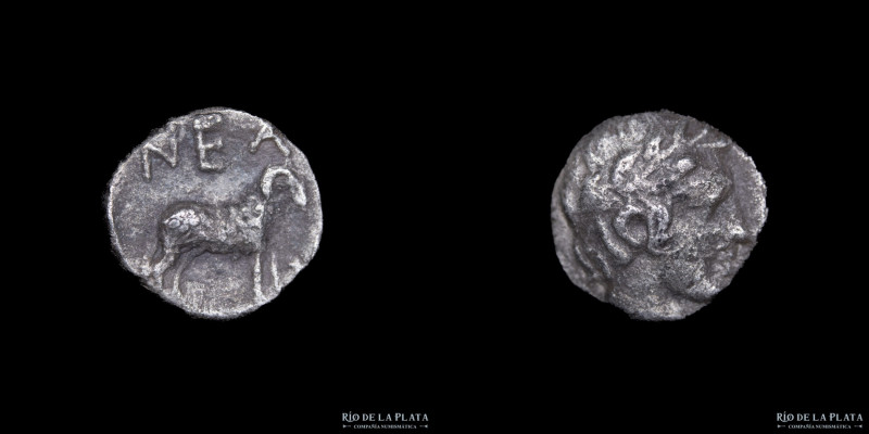 Neandria, Troas (4th. Cent. BC) Hemiobol. Silver; 8mm; 0.56g. A: Laureate head o...