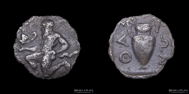 Thasos. Thrace (525-463BC) Trihemiobol. Silver; 11mm; 0.78g. A: Satyr running ri...