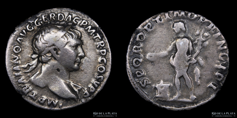 Trajan (98-117AD) Denarius. Rome mint. Silver; 18mm; 3.10g. A: IMP TRAIANO AVG G...