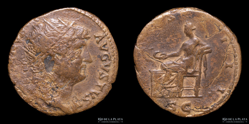 Hadrian (117-138AD) Dupondius. Rome mint. Bronze; 26mm; 13.31g. A: HADRIANVS AVG...