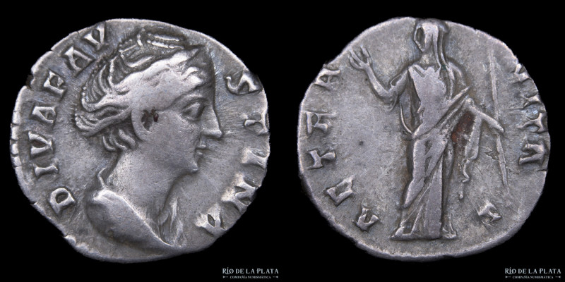 Diva Faustina (died 141AD) Denarius. Rome mint. Silver; 17mm; 3.38g. A: DIVA FAV...