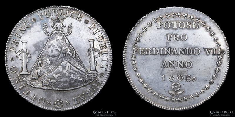 Potosí. 8 Reales 1808. Medalla de Proclamación de Fernando VII. Plata 875; 39.5m...