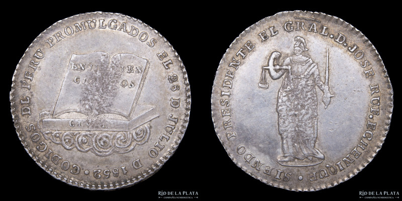 Perú. 1852. Proclama Constitucional. Plata; 26mm; 6.53g (AU)

USD 150 - 250