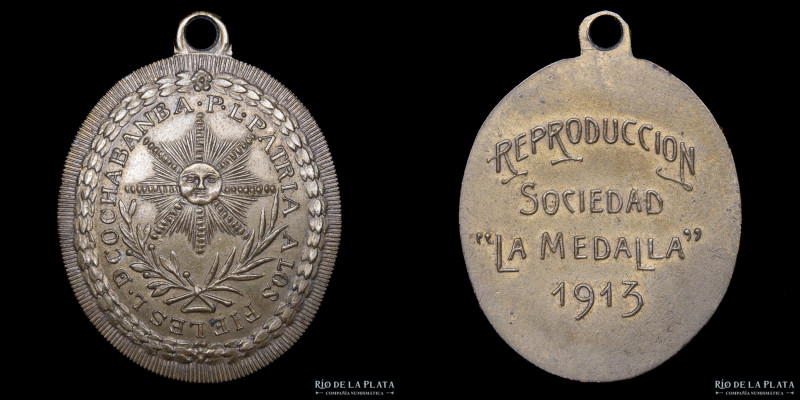 Argentina. 1913. Bronce; 31.5x25mm; 4.1g. A: P L PATRIA A LOS FIELES L D COCHABA...