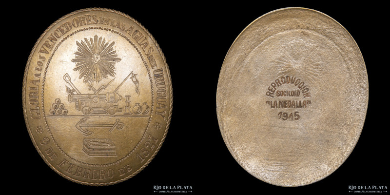 Argentina. 1915. Premio A los Vencedores del Uruguay. Bronce; 58x48mm; 19.61g. S...