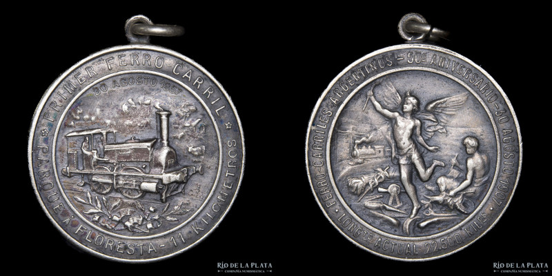 Argentina. Ferroviarias. 1907. FFCC Argentinos 50 Aniversario. Chica. Plata; 60m...