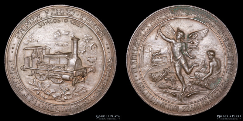 Argentina. Ferroviarias. 1907. FFCC Argentinos 50 Aniversario. 11 Kilometros. Co...