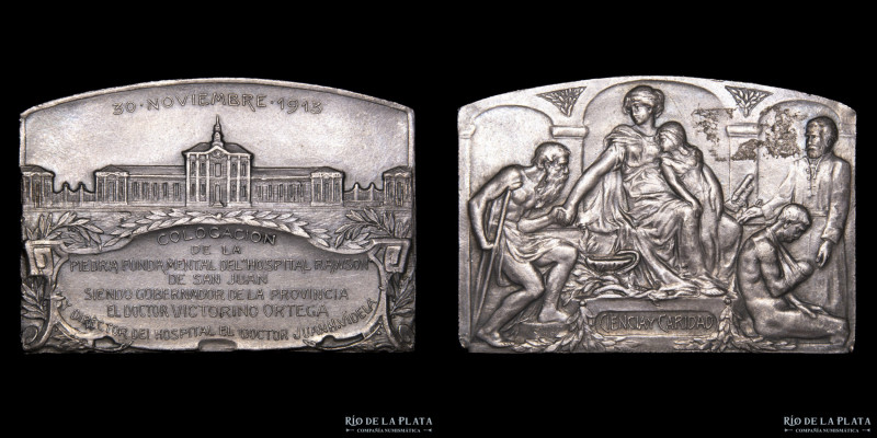 Argentina. Medicina. 1913. Hospital Rawson. San Juan. Plata; 60x42mm; 59.47g. (X...