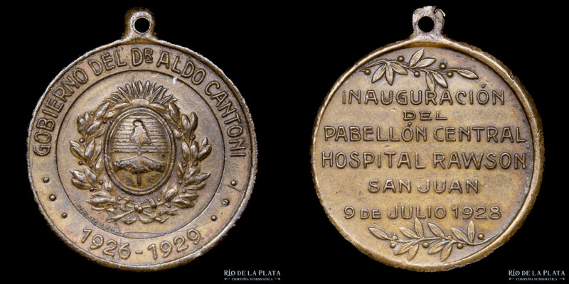 Argentina. Medicina. 1929. Hospital Rawson. San Juan. Plata; 31mm; 12.46g. (XF)...