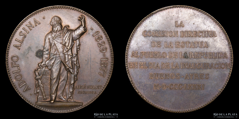 Argentina. 1881. Monumento a Adolfo Alsina. Escultor: Aimé Millet. Cobre; 50mm; ...