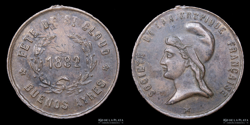 Argentina. 1882. Carnaval. Fete St Cloud. Soc. Phil. Francaise. Cobre; 24mm; 5.0...