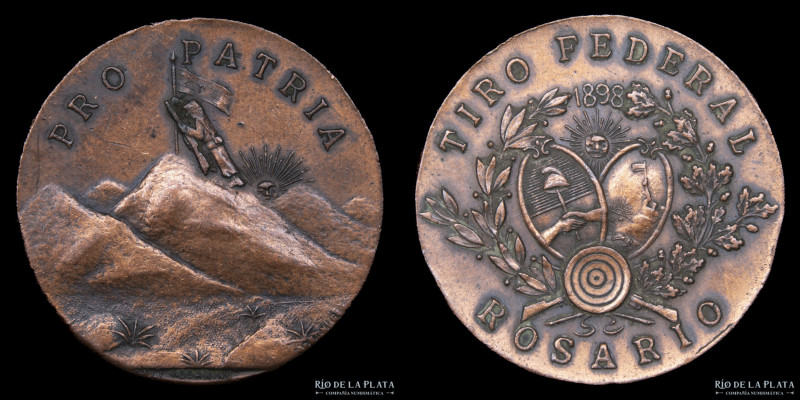 Argentina. 1898. Tiro Federal. Rosario. Pro Patria. Cobre; 29mm; 12.31g. Recauda...