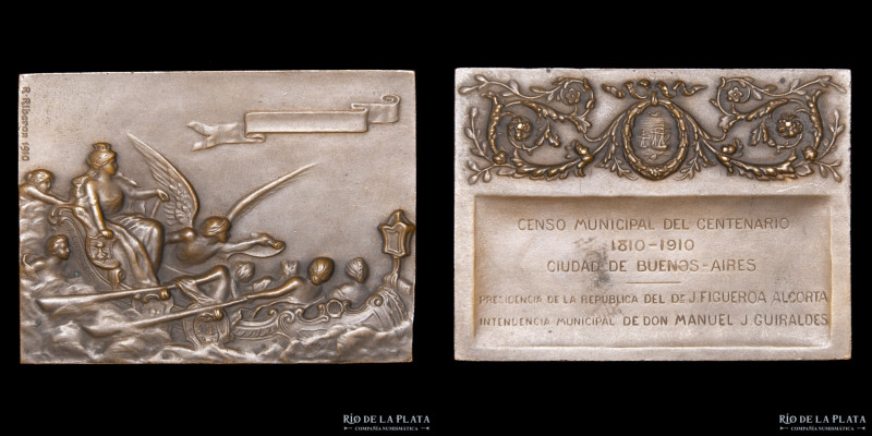 Argentina. 1910. Buenos Aires. Censo Municipal del Centenario. Bronce; 65x48mm; ...