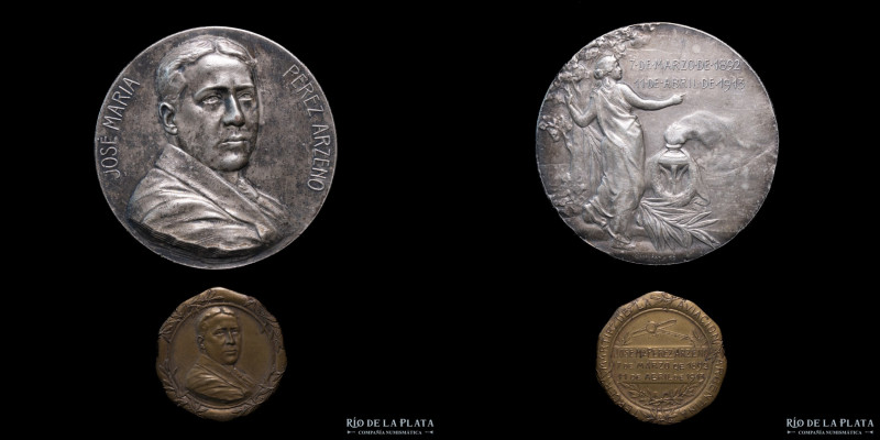 Argentina. Lote x2. 1913. Temática José María Pérez Arzeno. Dos medallas conmemo...