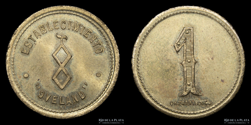 Argentina. Ficha. Establecimiento Oveland. 1 Vellón. Bronce; 21.5mm; 3.44g. Esta...