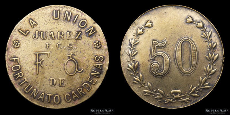 Argentina. Ficha. Valor 50. La Unión. Bronce; 35mm; 13.22g. Juárez F.C.S. de For...