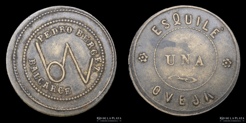 Argentina. Ficha. Esquila. 1 Oveja. Pedro Bergez. Cobre; 28mm; 3.14g. Arroyo del...