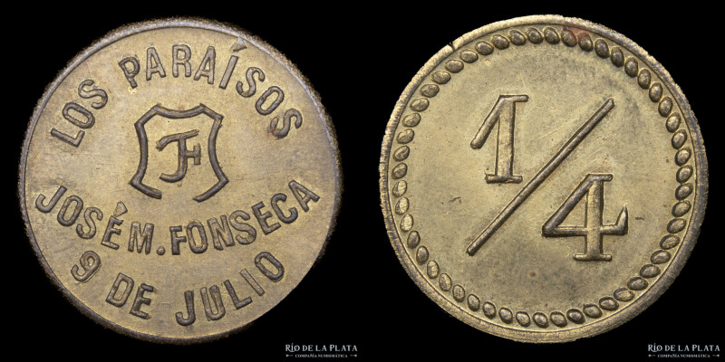 Argentina. Esquila. Valor 1/4. Los Paraisos. Bronce; 20mm; 3.34g José Fonseca. 9...