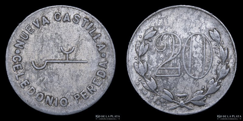 Argentina. Ficha. Valor 20. Estancia Nueva Castilla. Celedonio Pereda. Aluminio;...