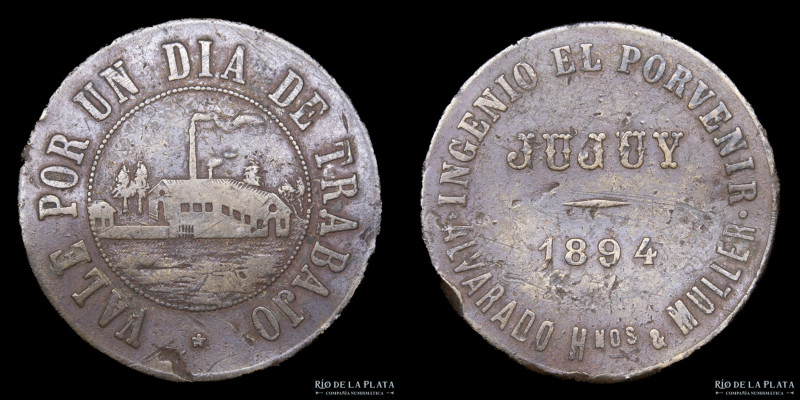 Argentina. Ficha. Ingenio. 1 Día de trabajo 1895. La Reducción. Tucumán. Bronce;...