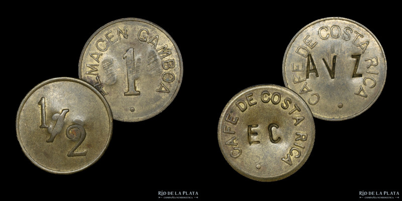 Costa Rica. Ficha. Cafetal. Lote x2. Valor 1/2 y 1. Almacén Gamboa. Bronce. A es...