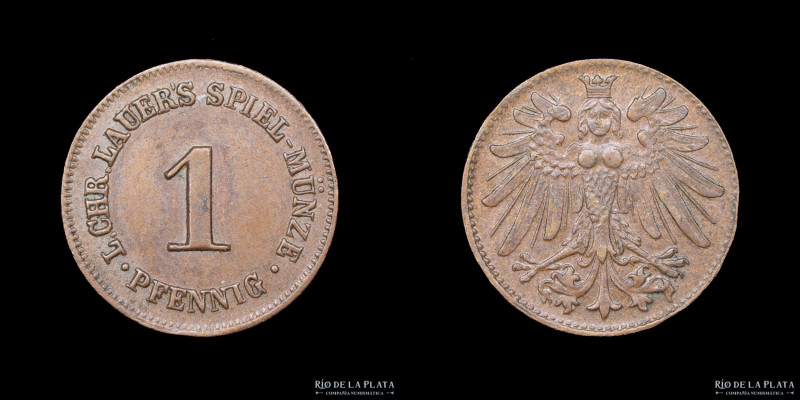 Alemania. Ficha de juego. 1883-1845. L. Chr. Lauer. Spiel Munze. 1 Pfennig. Bron...