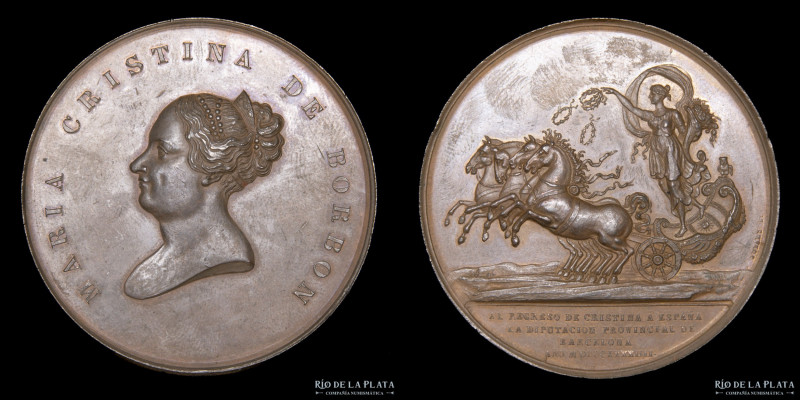 España. 1844. Regreso de Cristina de Borbón. Barcelona. Cobre; 52mm; 60.14g. A: ...
