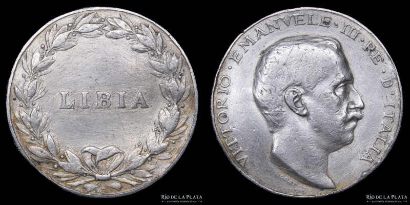 Italia. V. Emanuele III. 1912. Batalla de Libia. Plata; 32mm; 14.26g. Engarce re...