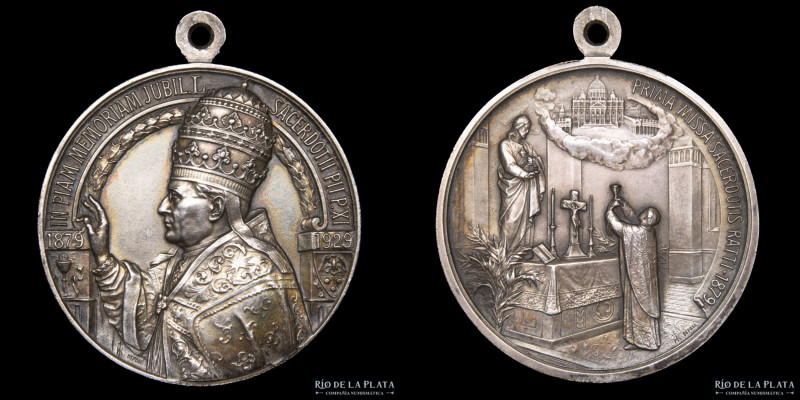 Vaticano. 1929. Papa Pio XI. Prima Missa Sacerdotis Ratti 1879. Metal plateado; ...