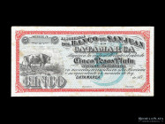 Catamarca. Banco San Juan. Muestra Front 5 Pesos Plata Bol 187-. NiP