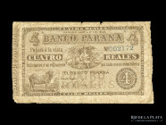 Entre Rios. Banco Parana. 4 Reales Bolivianos 1868. Pick S1814