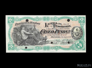 Mendoza. Letra Tesoreria. Specimen 5 Pesos 1901. Pick S2075a