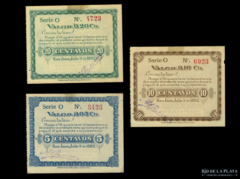 San Juan. Almacen de Ramos Generales, Flia Gnecco. Vale 5, 10 y 20 Centavos 1892...