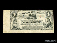 Santa Fe. Banco Argentino. 4 Reales Plata Bol 1867 Remainder. Pick S1523