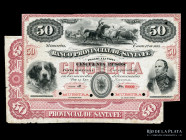 Santa Fe. Banco Provincial. Muestras 50 Pesos Front y Back 1875. Pick S808
