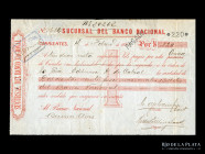 Argentina. Banco Nacional Suc Corrientes. Cheque 1886