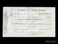 Argentina. Banco Nacional Suc Colon. Cheque 1886