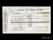 Argentina. Banco Nacional Suc Gualeguay. Cheque 1886