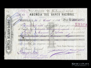 Argentina. Banco Nacional Suc Victoria. Cheque 1886