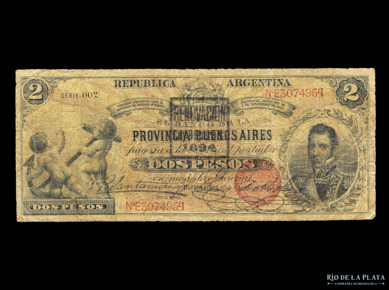 Argentina. Bancos Garantidos. Banco de la Provincia de Buenos Aires. 2 Pesos 188...