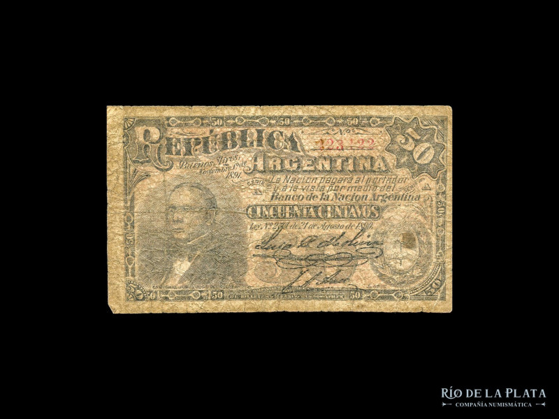 Argentina. Caja de Conversión - Fraccionarios 1891. 50 Centavos 1894 (Urquiza) F...