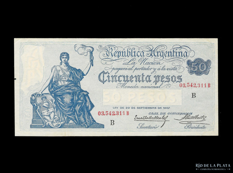 Argentina. Caja de Conversión. 50 Pesos 1927 serie B. Firmas: Mallea Gil - Caste...