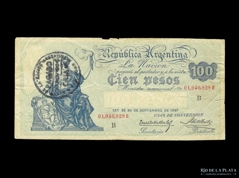 Argentina. Caja de Conversión. 100 Pesos 1926 serie B. Firmas: Mallea Gil - Cast...